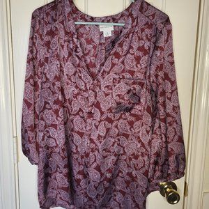 Liz Claiborne mandarin collar paisley top size XL